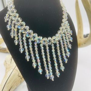 Stunning 1950 Aurora Borealis Glass Crystal Fringe Necklace.